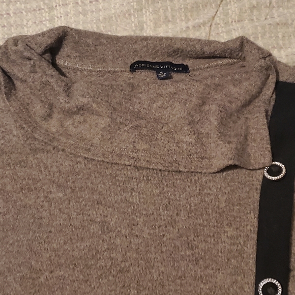 ADRIENNE VITTADINI Brown Cowl Neck Tunic Sweater Asymmetrical Buttons sz XL - Picture 4 of 9